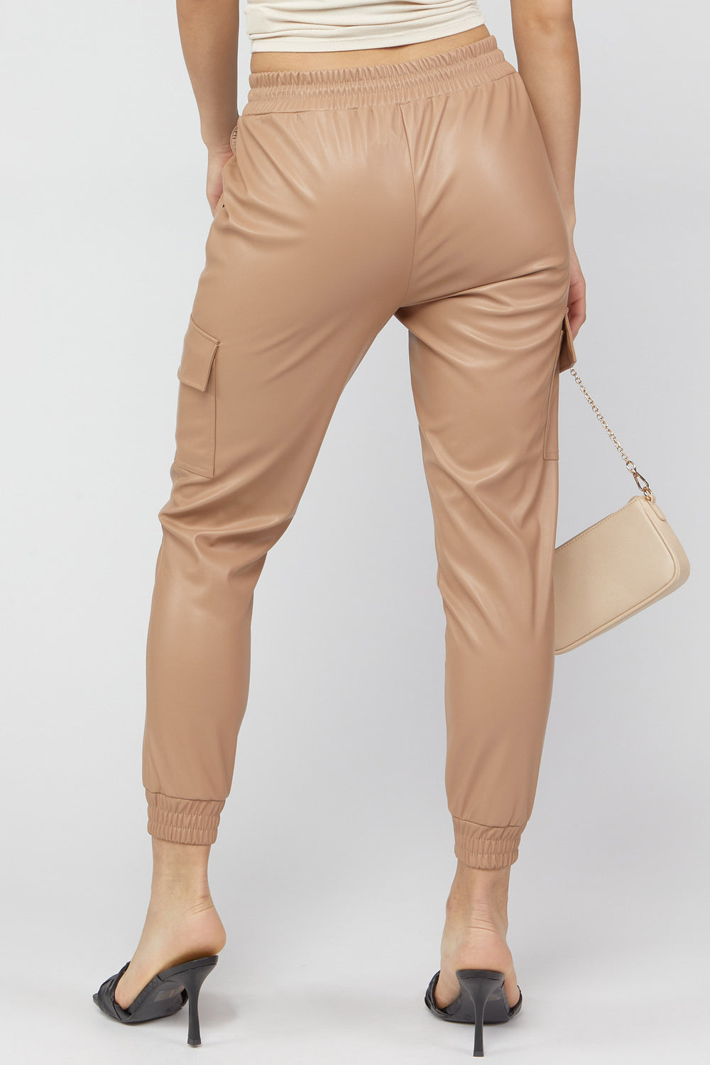 Faux-Leather Cargo Jogger Taupe