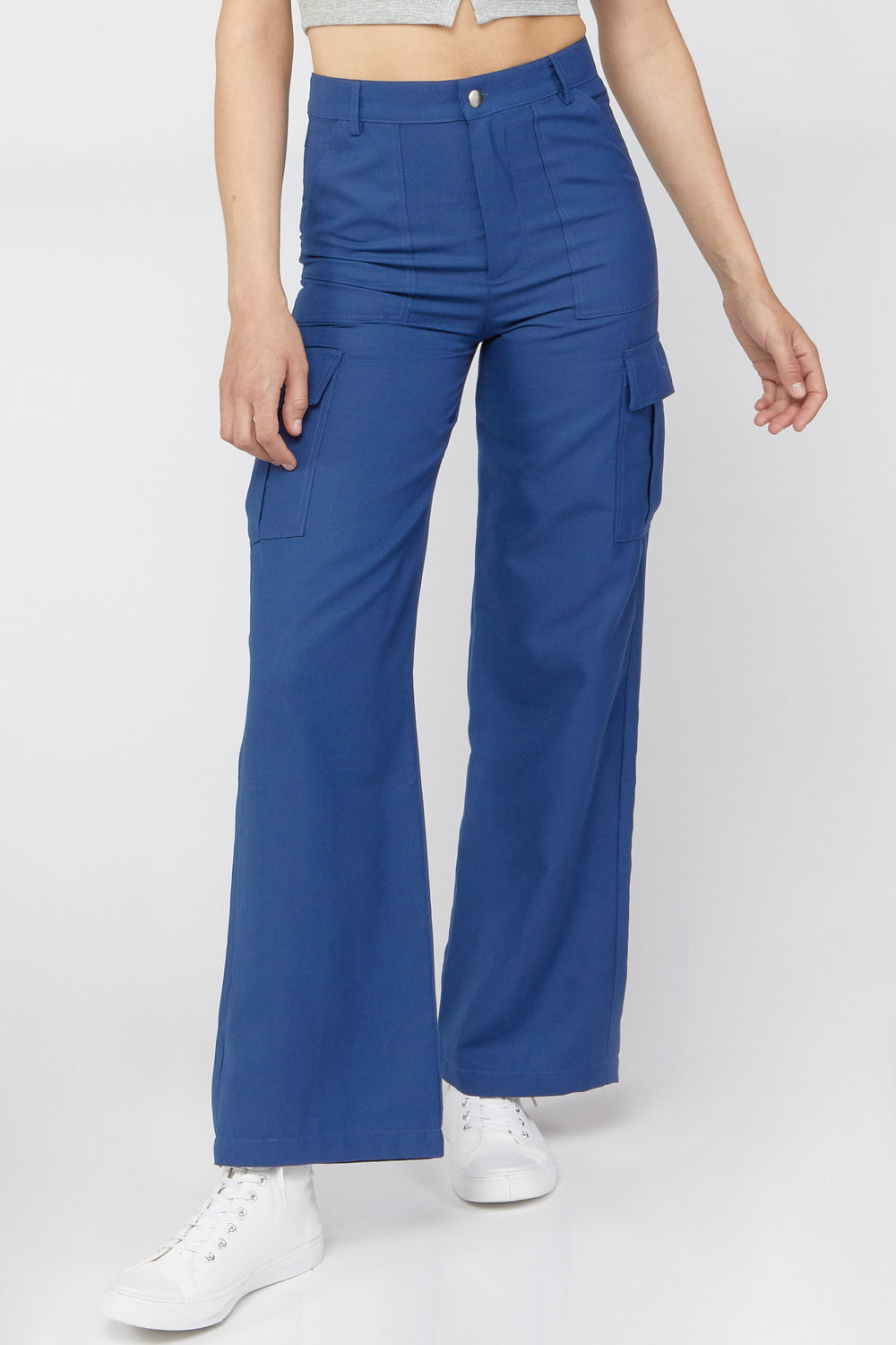 Twill Wide-Leg Cargo Pants Navy