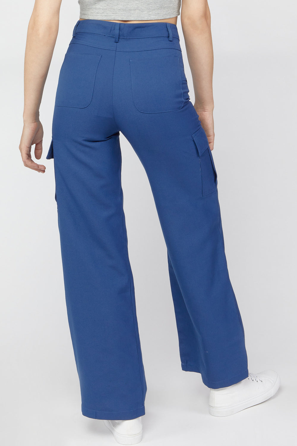 Twill Wide-Leg Cargo Pants Navy