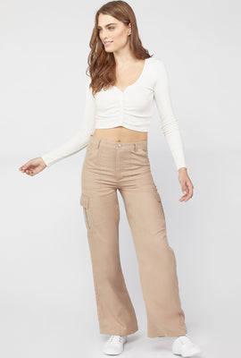 Link to Twill Wide-Leg Cargo Pants Taupe