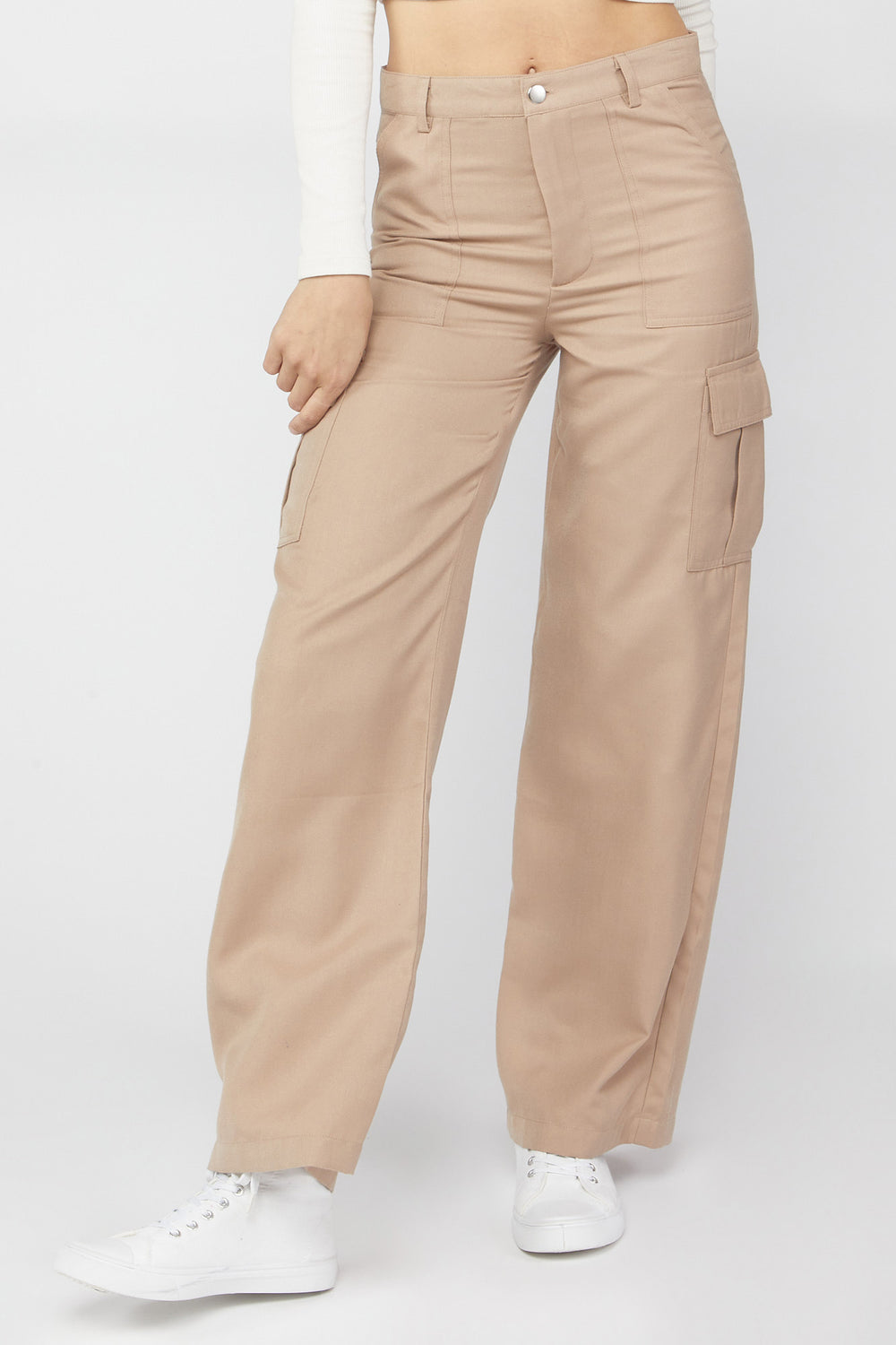 Twill Wide-Leg Cargo Pants Taupe