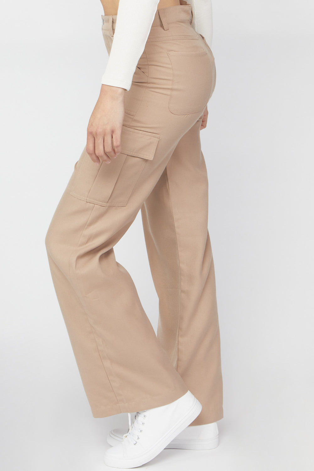 Twill Wide-Leg Cargo Pants Taupe