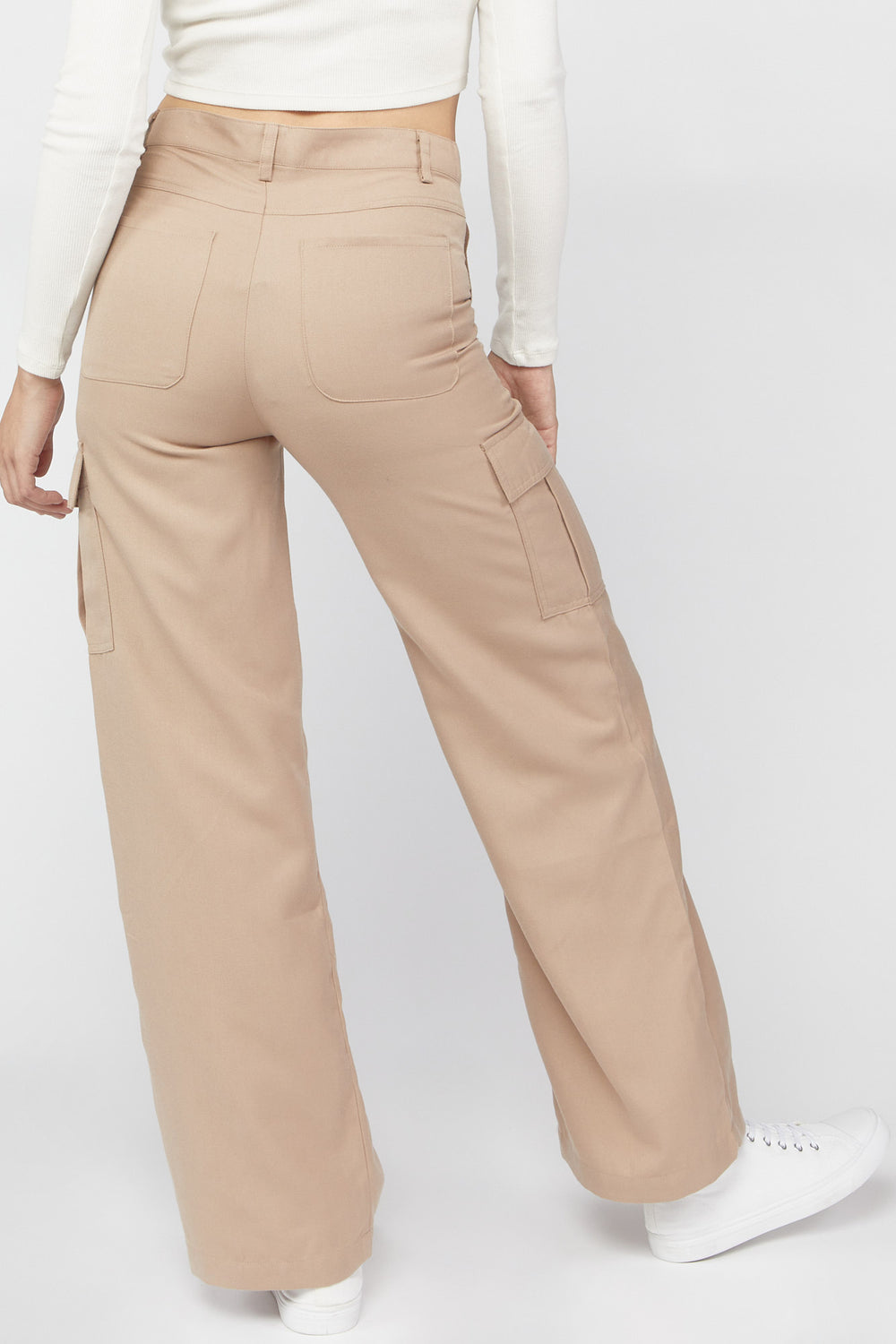Twill Wide-Leg Cargo Pants Taupe