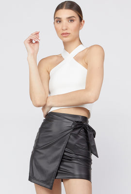 Link to Faux-Leather Wrap Mini Skirt Black
