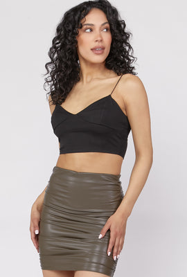 Link to Faux-Leather Ruched Mini Skirt Dark Green