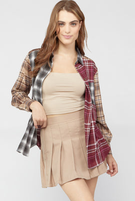 Link to Twill Pleated Mini Skirt Taupe