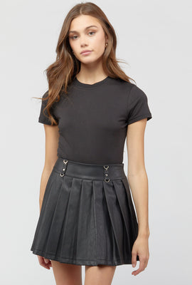 Link to Pleated Faux-Leather Mini Skirt Black