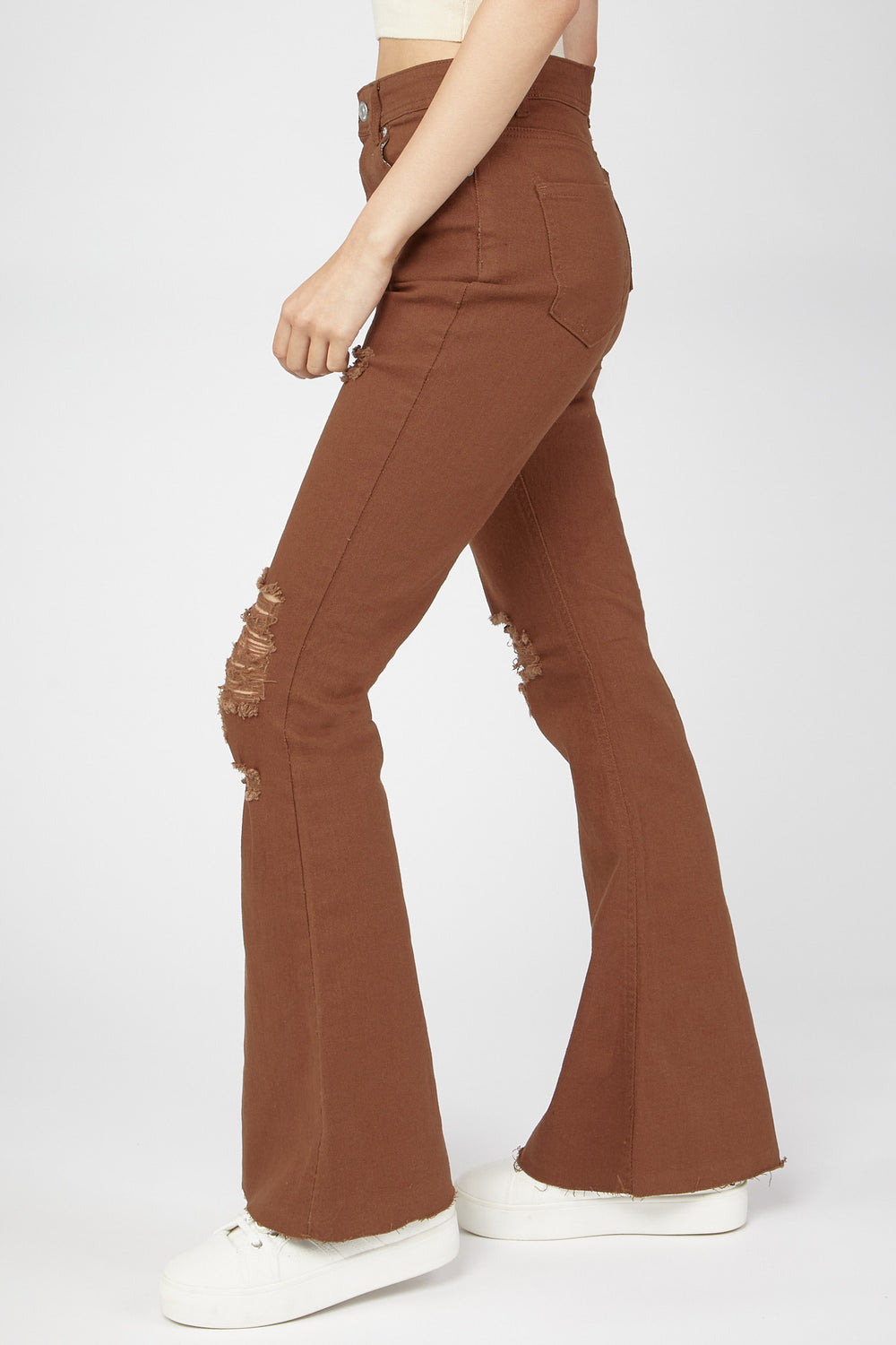 High-Rise Distressed Flare Jean Brown