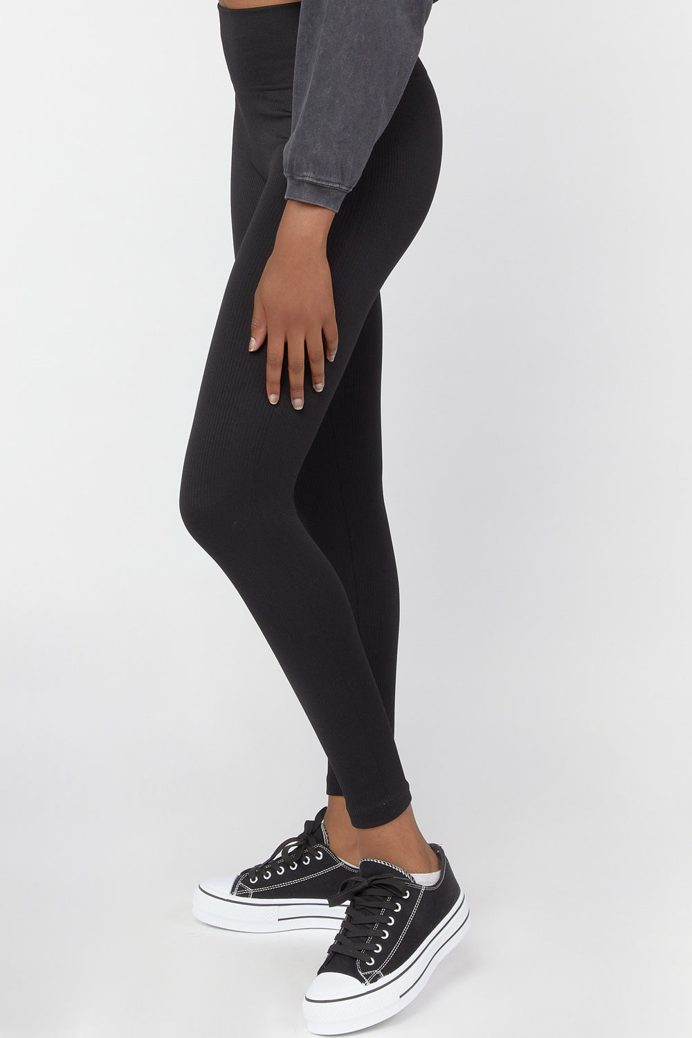 Ribbed Fleece Lined Leggings Black