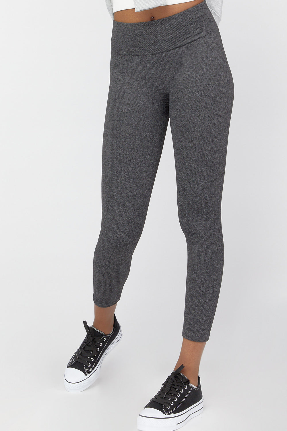 Ribbed Fleece Lined Leggings Charcoal