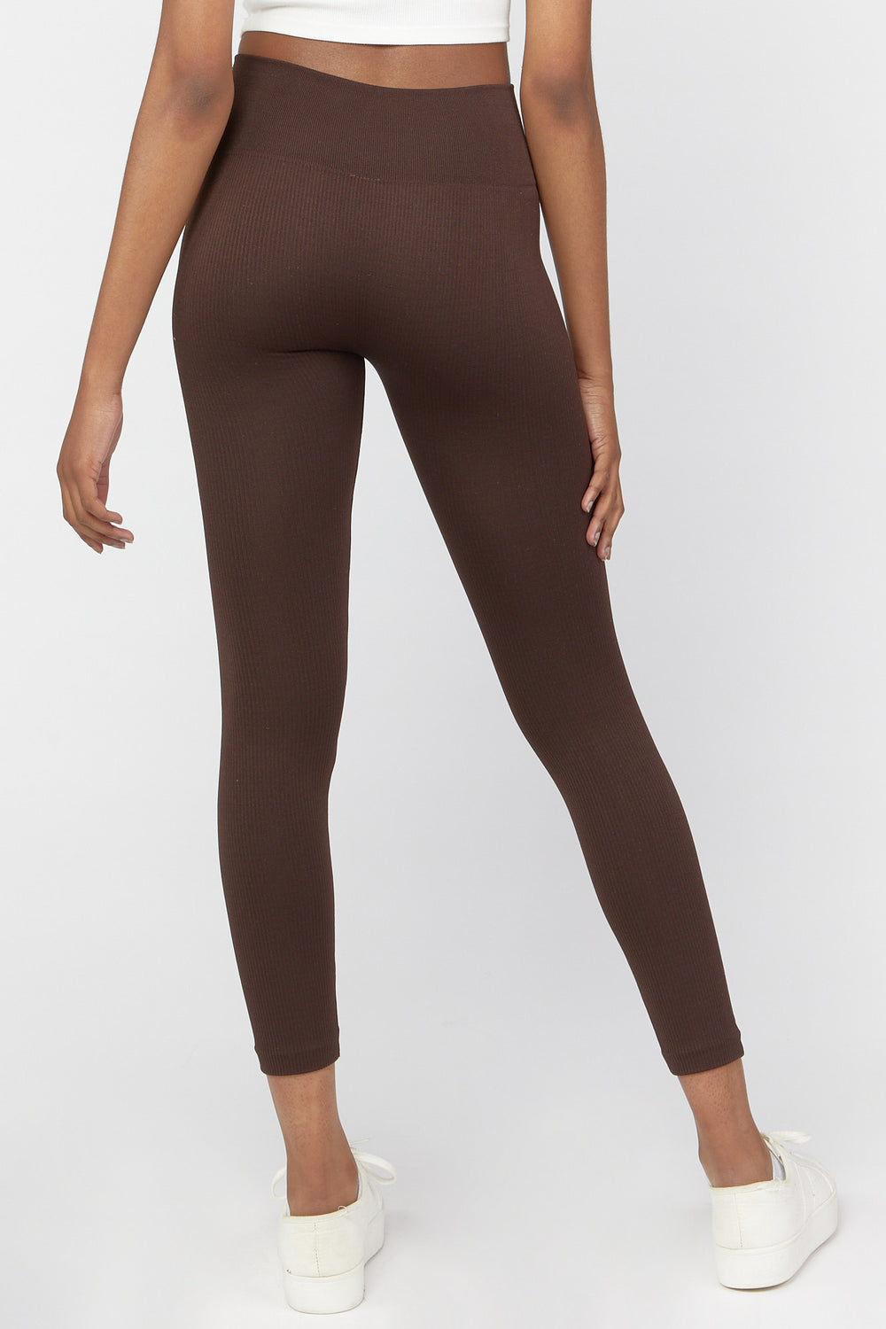 Ribbed Fleece Lined Leggings Dark Brown