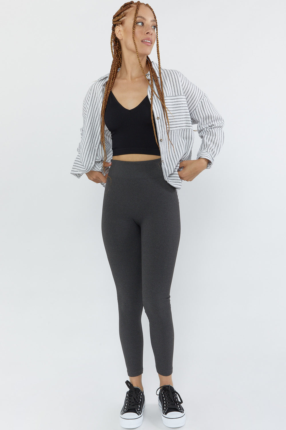 Fur-Lined High-Rise Leggings Charcoal