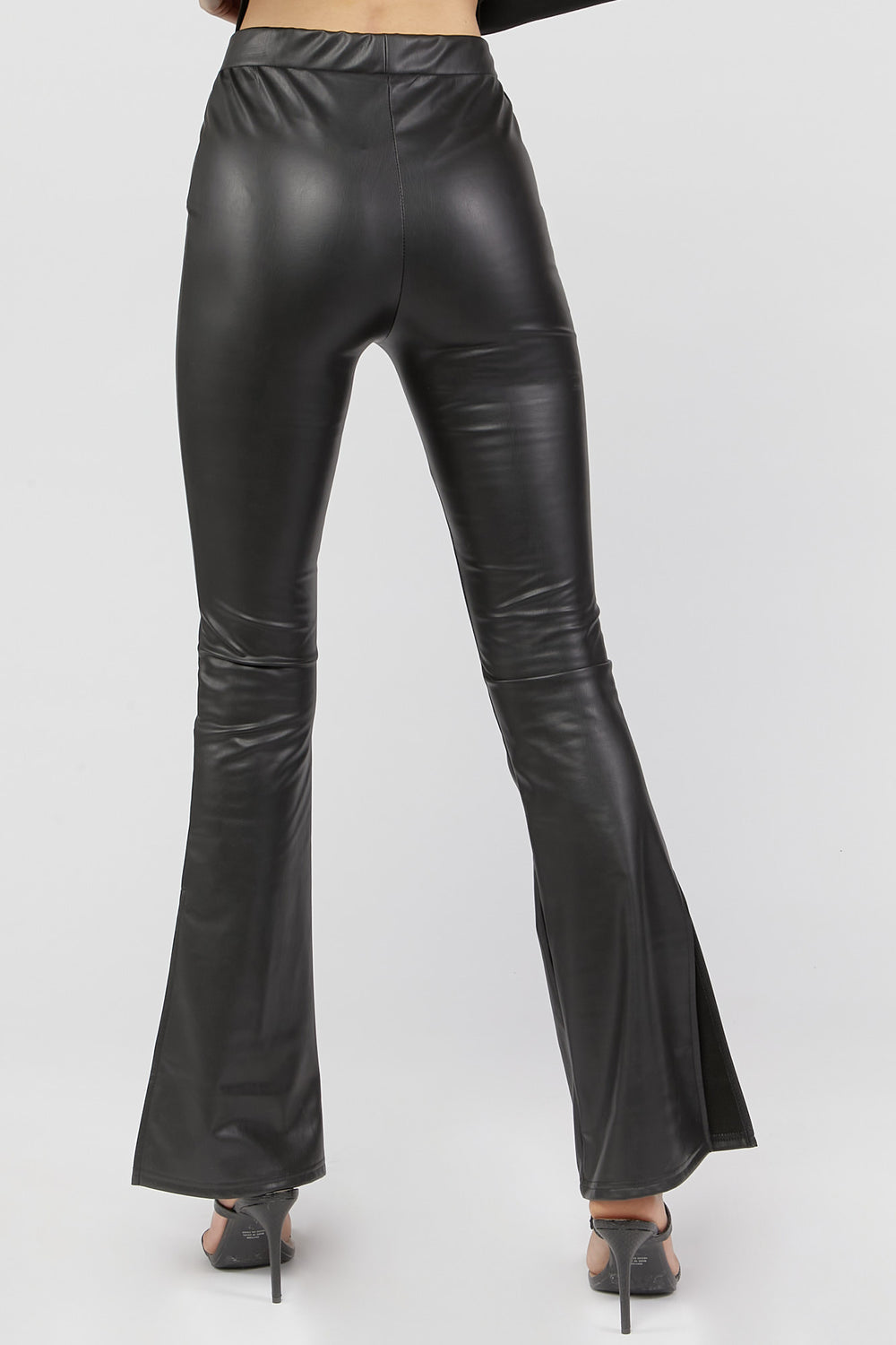 Faux-Leather Flare Pants Black