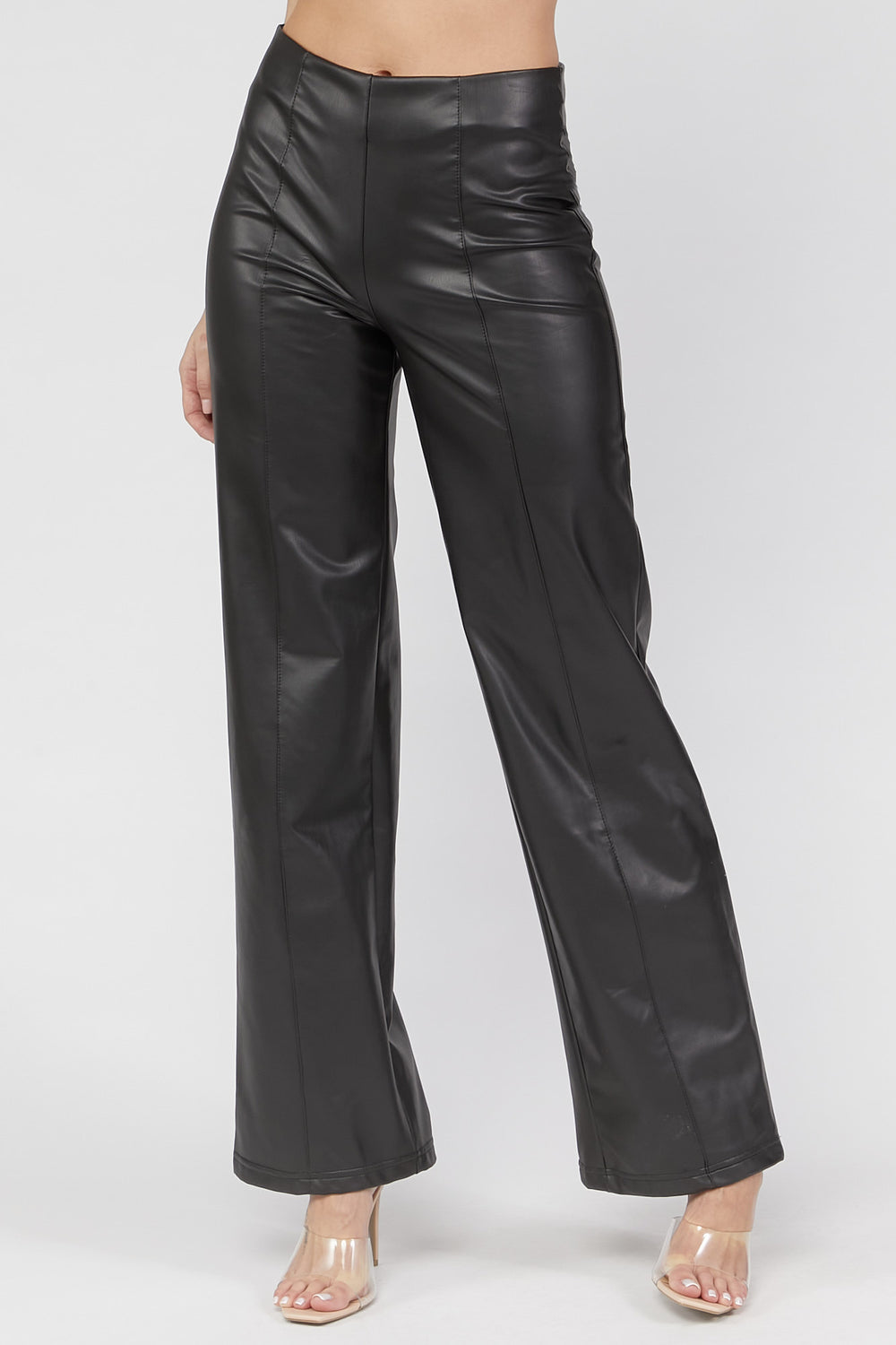 Faux-Leather Wide-Leg Pants Black