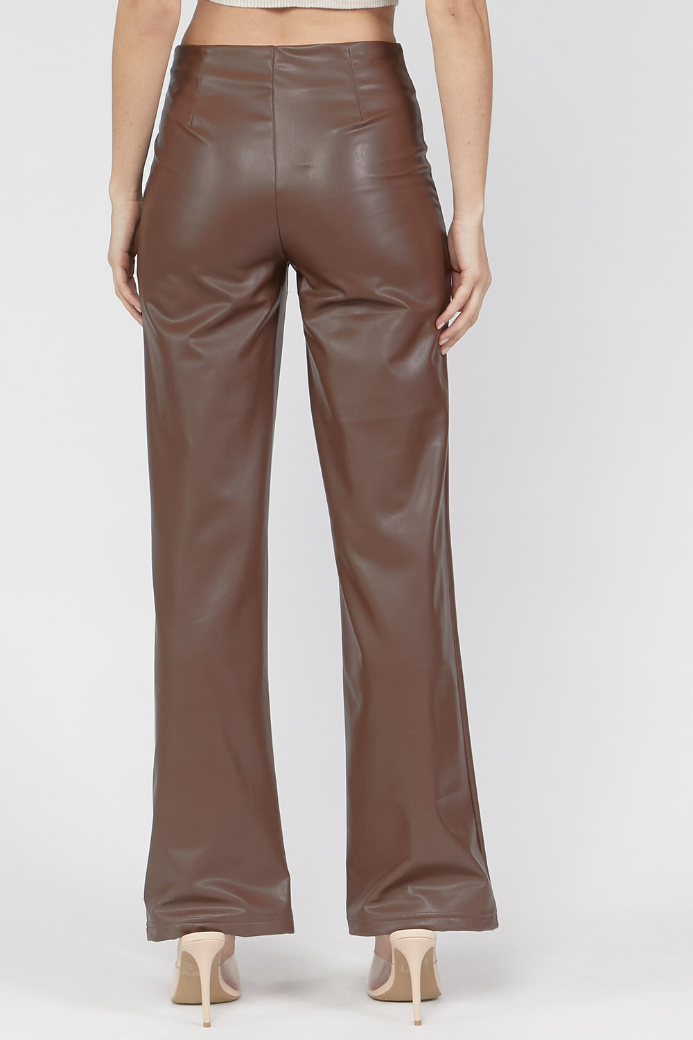 Faux-Leather Wide-Leg Pants Brown