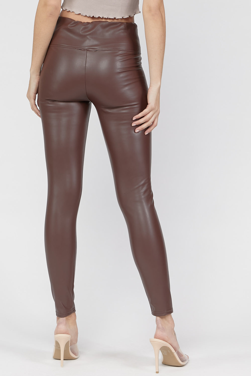 Faux-Leather Leggings Dark Brown