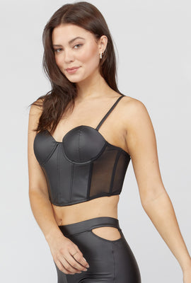 Link to Faux-Leather Mesh Corset Top Black