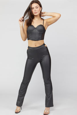 Link to Faux-Leather Cutout Flare Pants Black