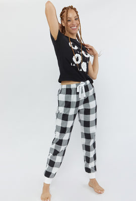 Link to Printed Flannel Pajama Joggers Black with White