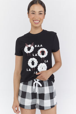 Link to Printed Flannel Pajama Shorts Black with White