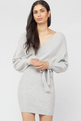 Link to V-Neck Sweater Mini Dress Heather Grey