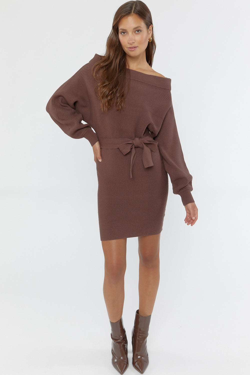 Off-Shoulder Tie-Waist Sweater Dress Off-Shoulder Tie-Waist Sweater Dress