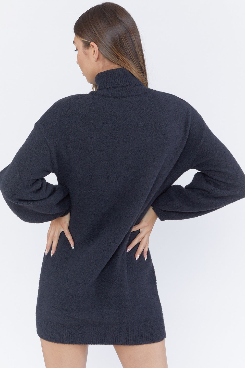 Turtleneck Sweater-Knit Mini Dress Black