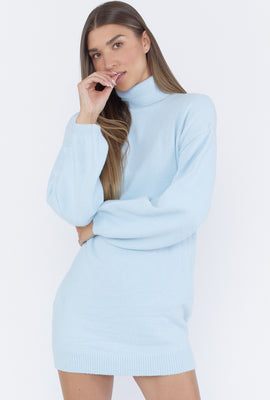 Link to Turtleneck Sweater-Knit Mini Dress Light Blue
