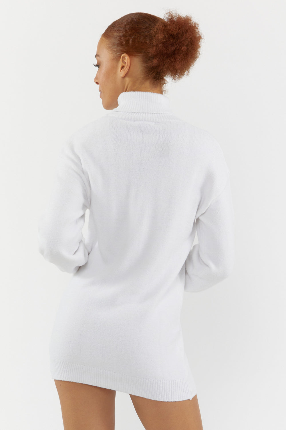 Turtleneck Sweater-Knit Mini Dress White