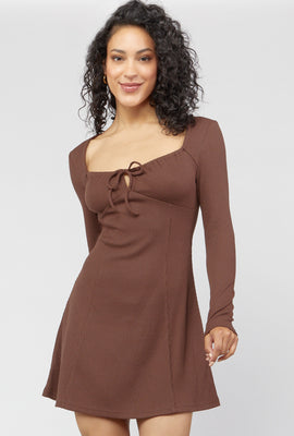 Link to Square Neck Mini Skater Dress Dark Brown