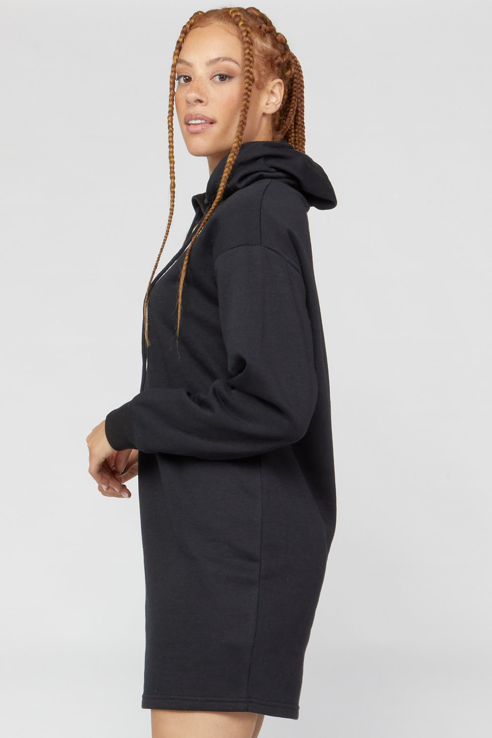 Fleece Hooded Dress Black