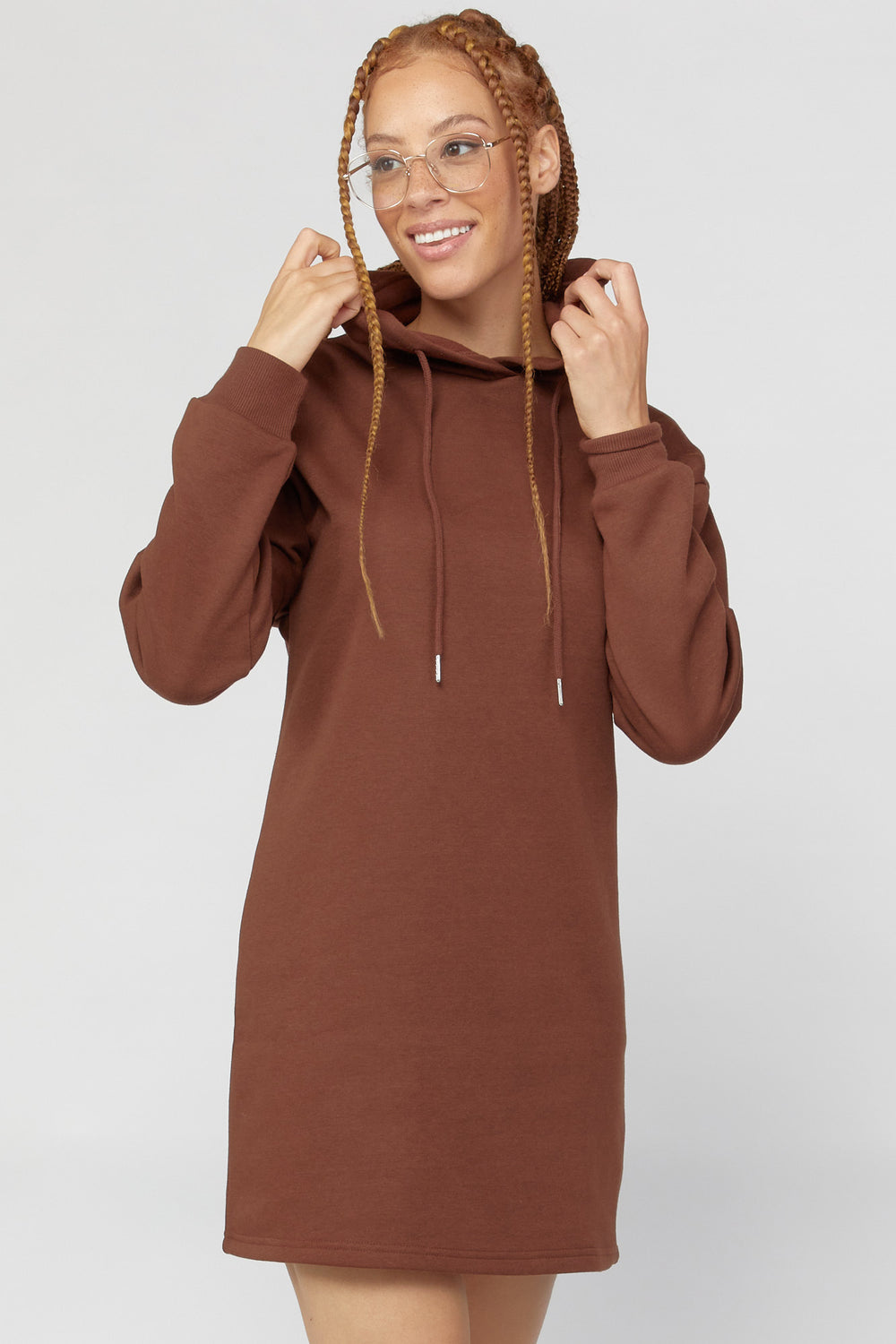 Fleece Hooded Dress Dark Brown