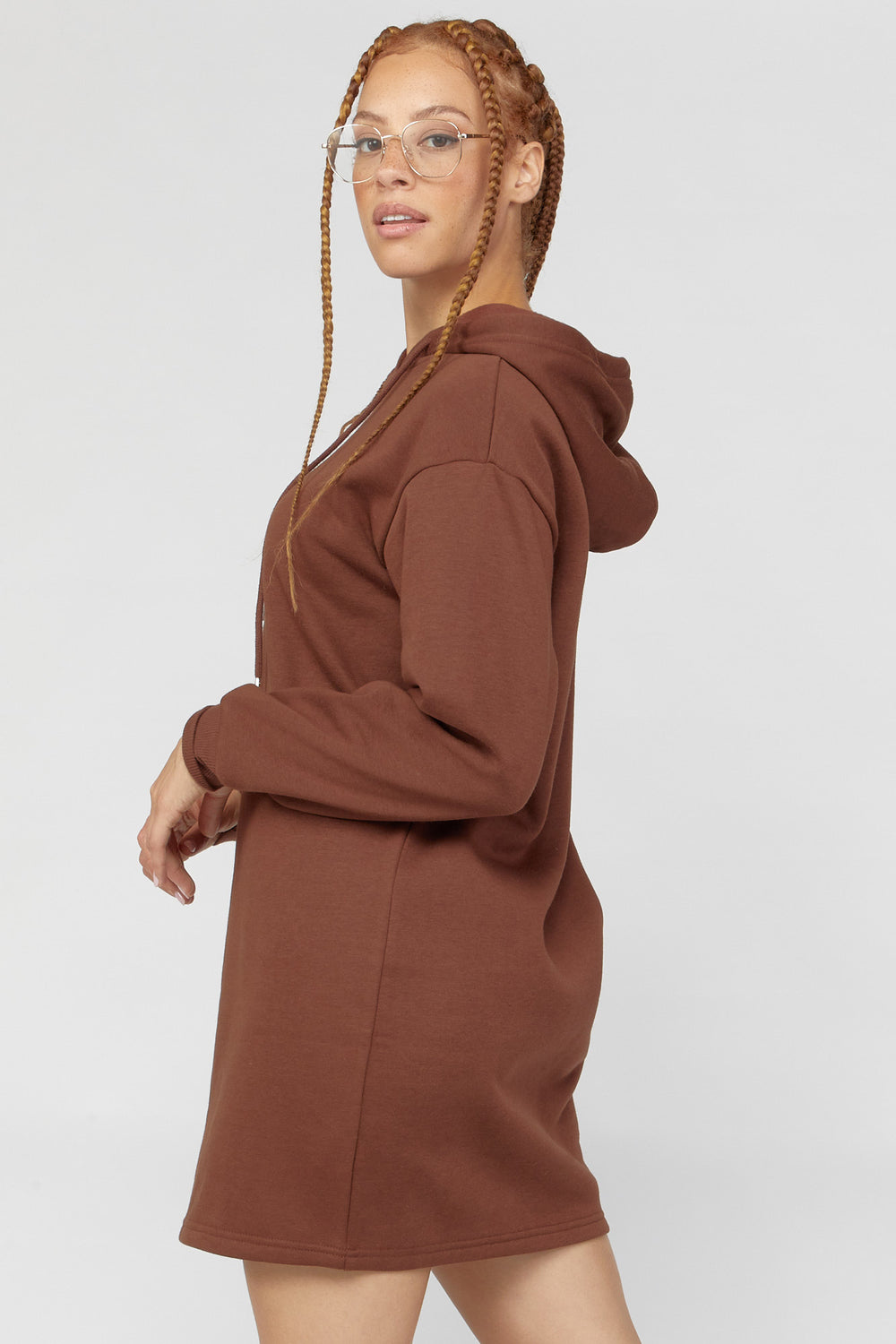 Fleece Hooded Dress Dark Brown