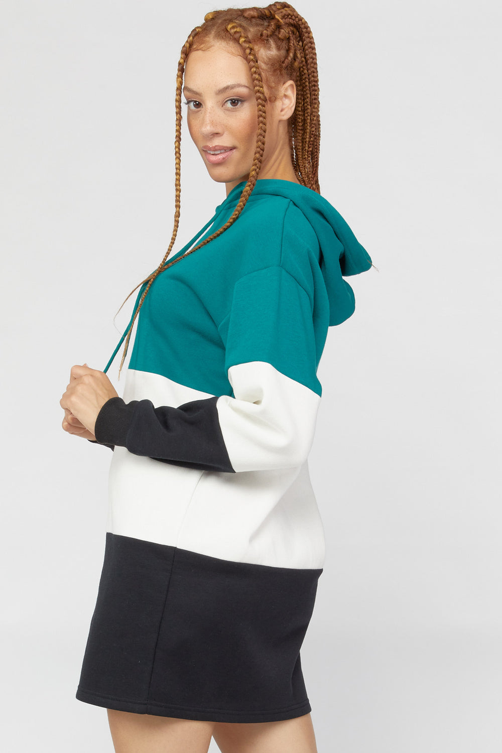 Colorblock Hooded Dress Teal