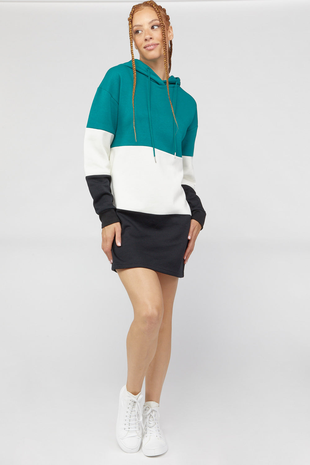 Colorblock Hooded Dress Teal