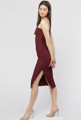 Link to Netted Mesh Bodycon Midi Dress Wine