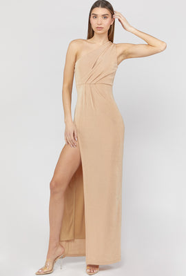 Link to One-Shoulder Leg-Slit Maxi Dress Light Brown