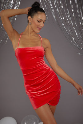 Link to Velvet Open-Back Mini Dress Red