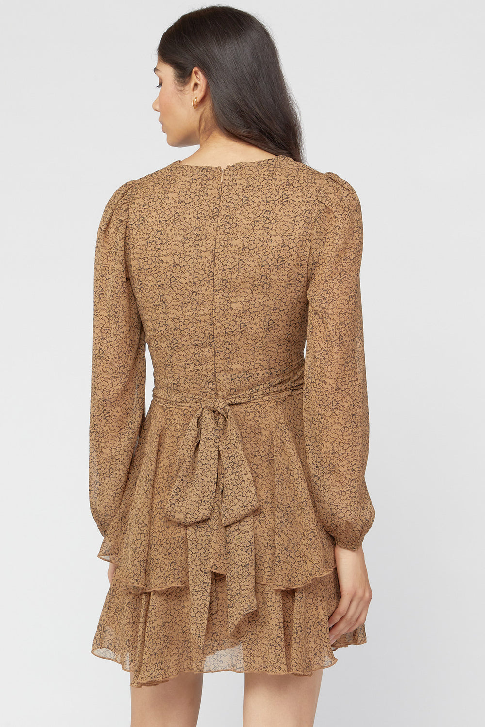 Printed Tiered Mini Dress Brown