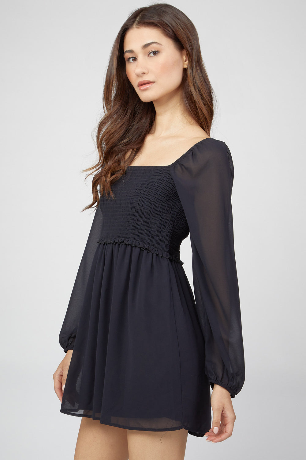 Smocked Mini Dress Black