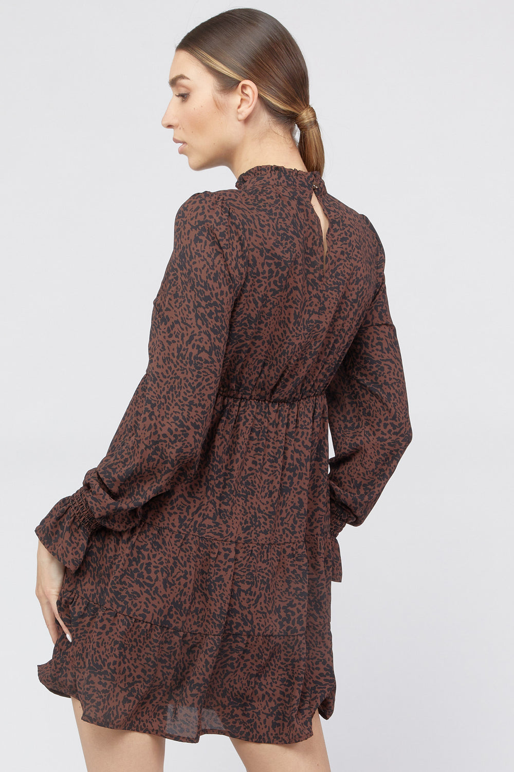 Floral Tiered Mesh Dress Brown