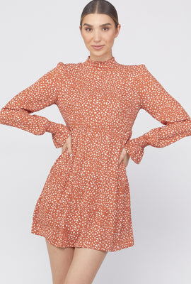 Link to Floral Tiered Mesh Dress Rust