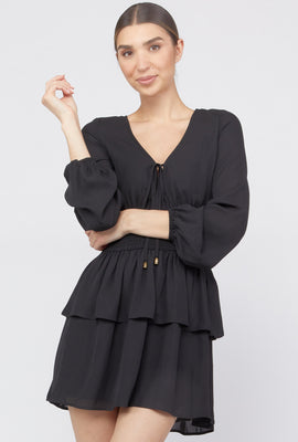 Link to Smocked Tiered Mini Dress Black