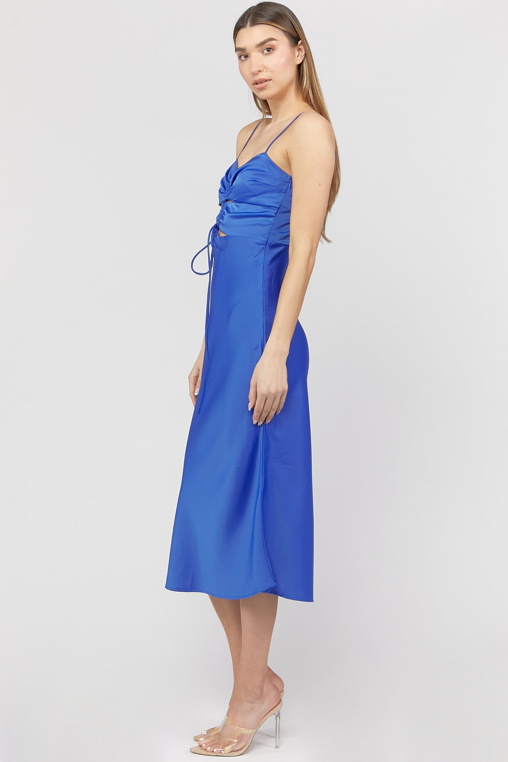 Ruched Cutout Midi Dress Blue
