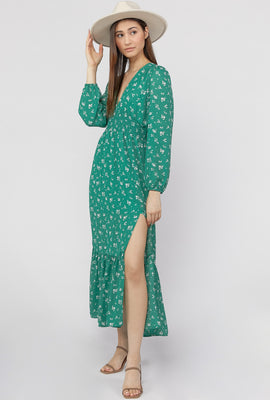 Link to Floral Print Long Sleeve Midi Dress Jade
