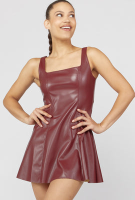 Link to Faux-Leather Mini Skater Dress Wine