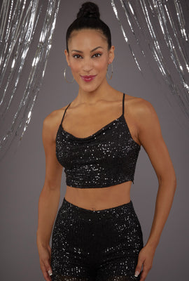 Link to Sequin Cowl Neck Crop Top Black