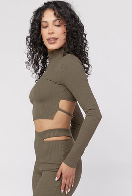 Link to Open-Back Mock Neck Cropped Top Dark Green