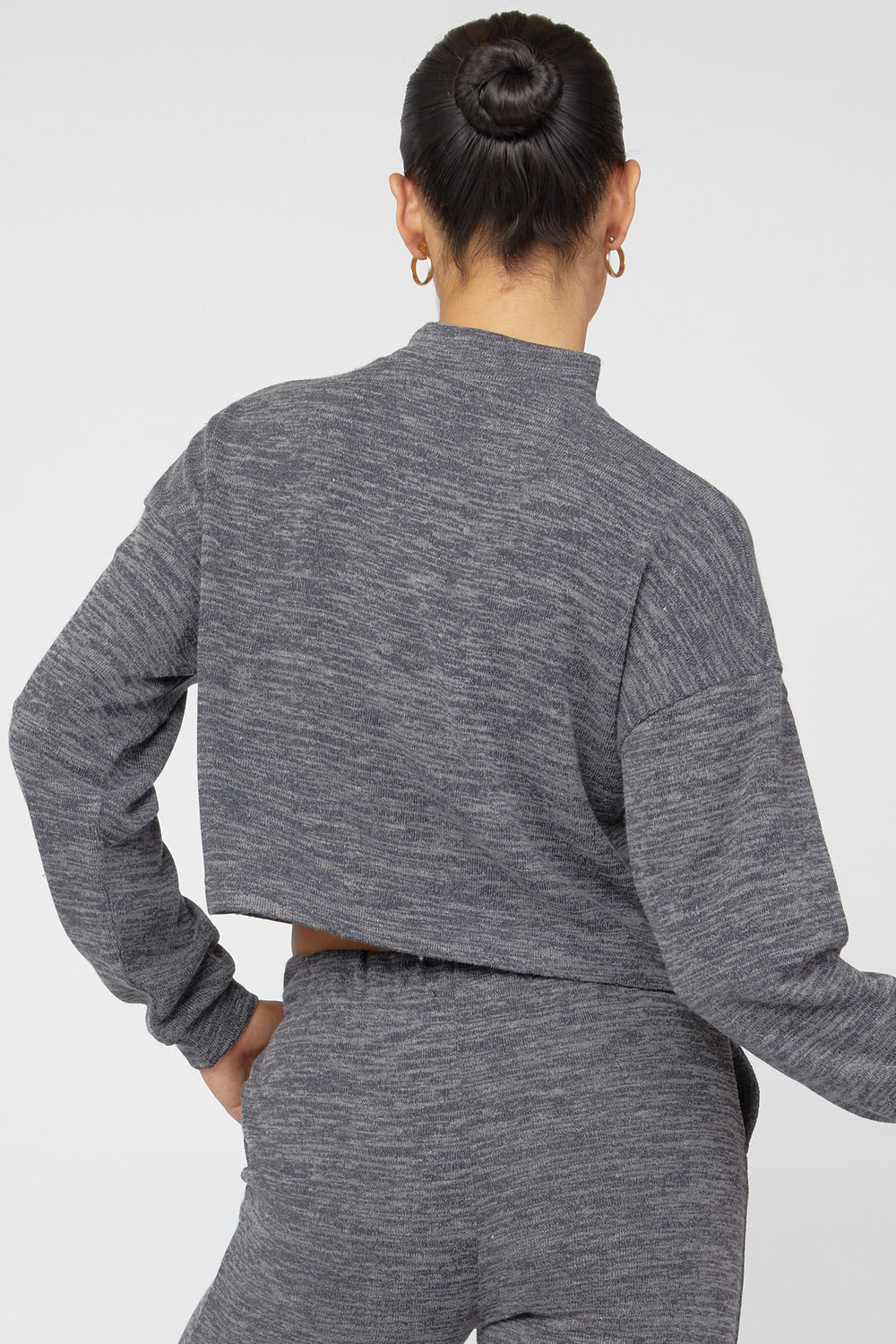 Mock Neck Sweater-Knit Pullover Charcoal
