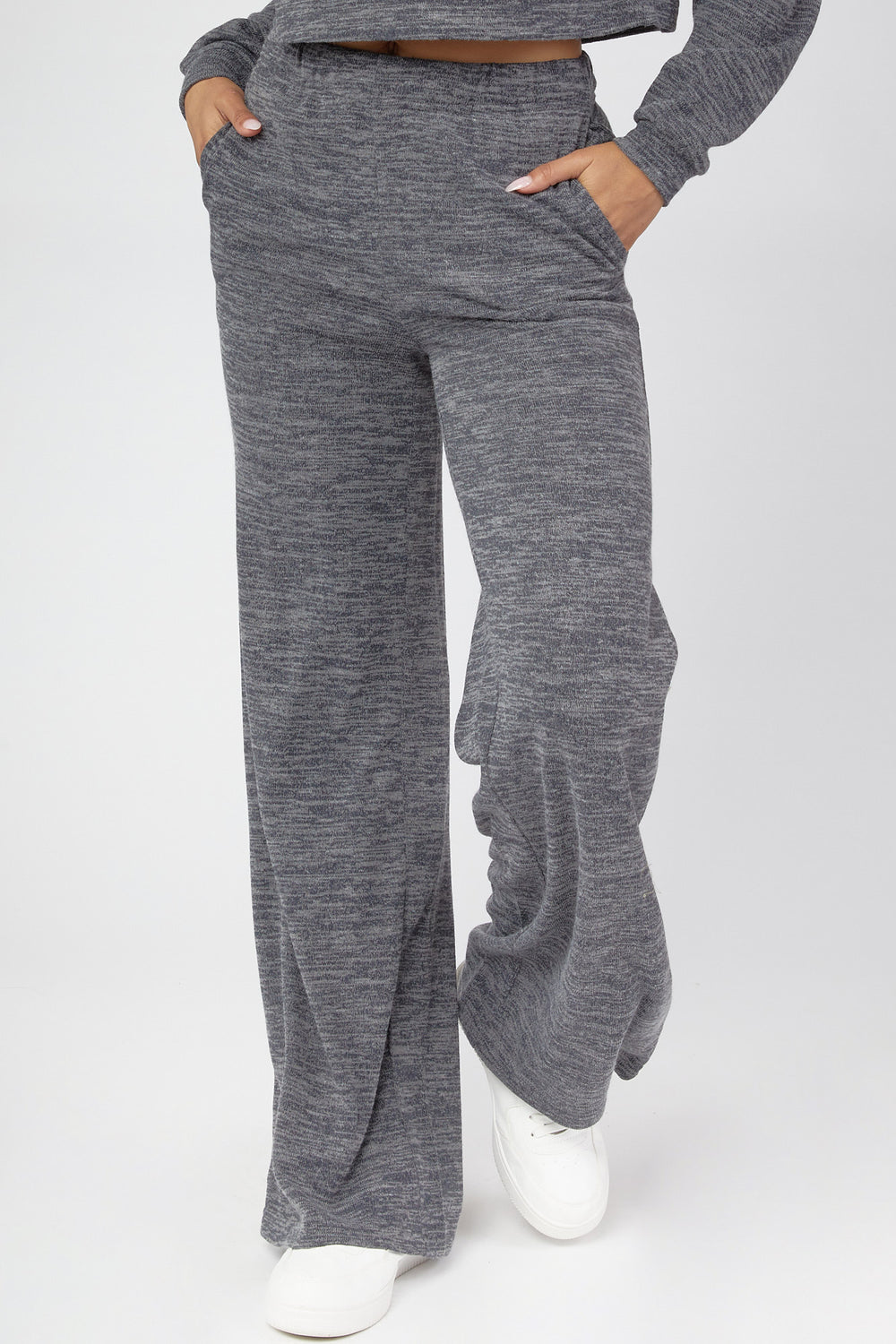 Wide-Leg Sweater-Knit Pants Charcoal